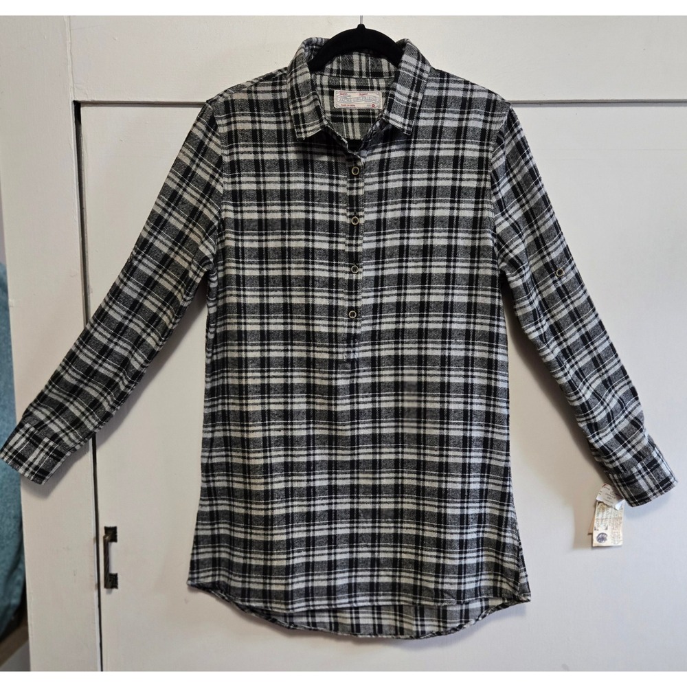 Jachs Girlfriend M Boho Chic Black White Plaid Flannel Popover Tunic Shirt NWT